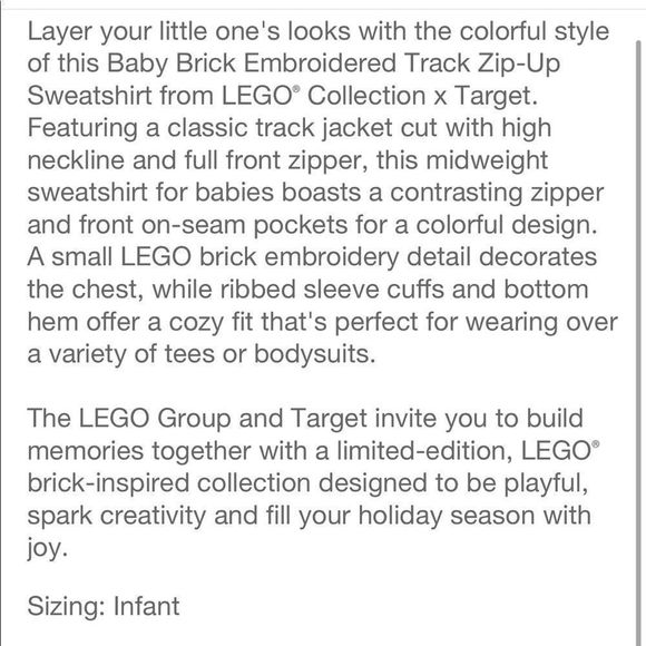 LEGO Collection x Target Baby Brick Em Track Zip-Up Sweater | Limited Edition - Picture 4 of 5